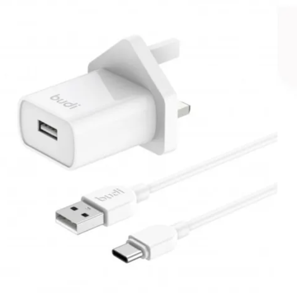شارژر دیواری 12W بودی سه پین با یک خروجی USB به همراه کابل Type-C مدل AC356UTW با گارانتی 18 ماهه (6 ماه تعویض)